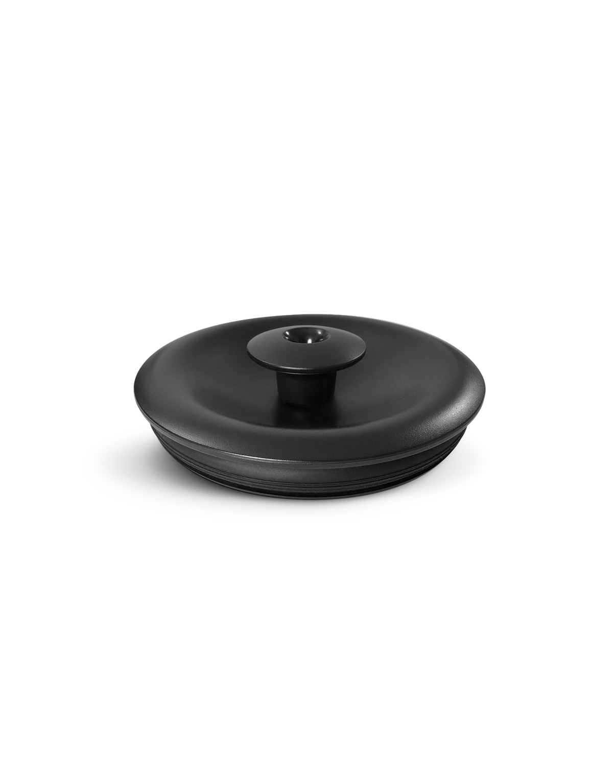 Black, round Fellow Aiden Precision Coffee Maker thermal carafe lid with central handle.