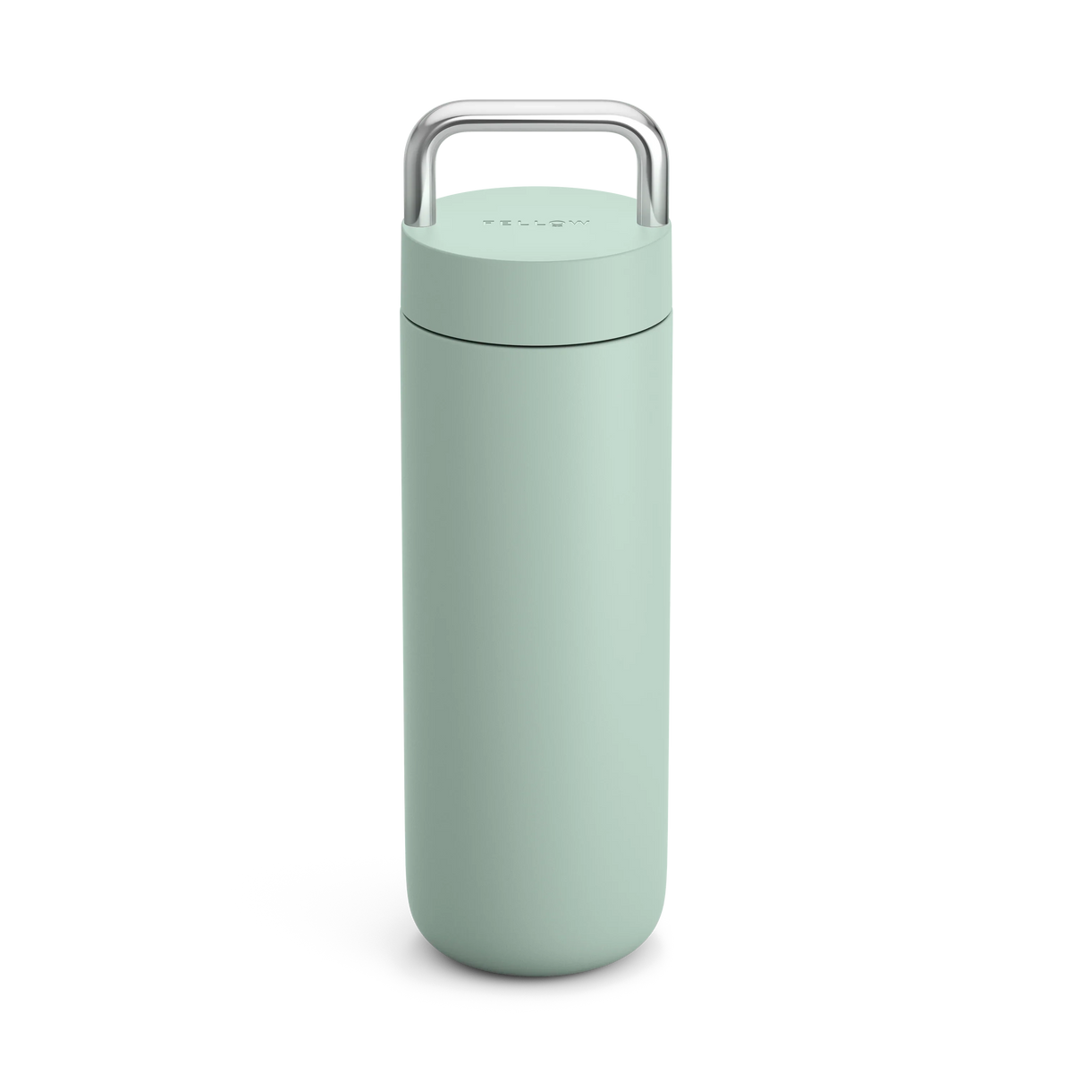 Fellow Carter Carry Travel Mug in light green with a silver handle, minimalist design.