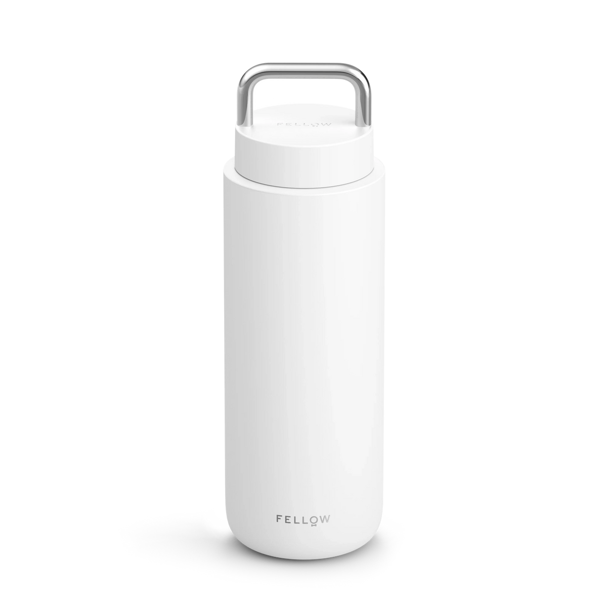 White Fellow Carter Carry Travel Mug with handle and logo near the base.