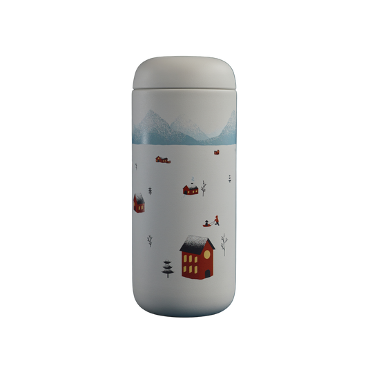 The Fellow Holiday Scene Carter in matte white is a stylish travel mug and perfect holiday gift.