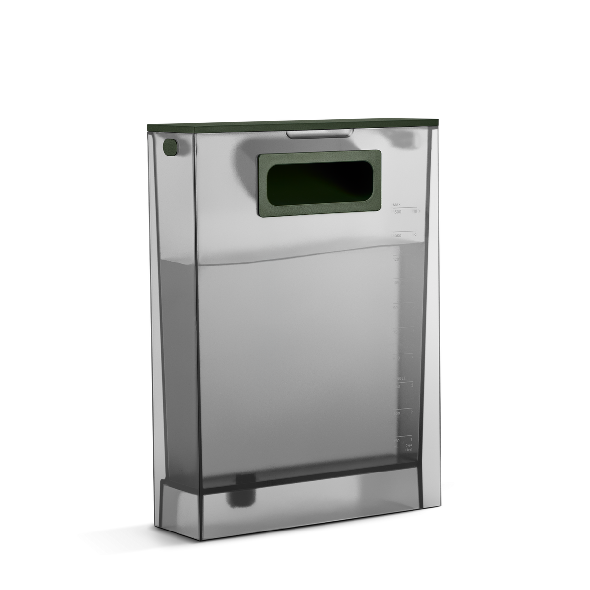 Translucent rectangular Fellow water tank in Woodland with handle opening and removable lid.
