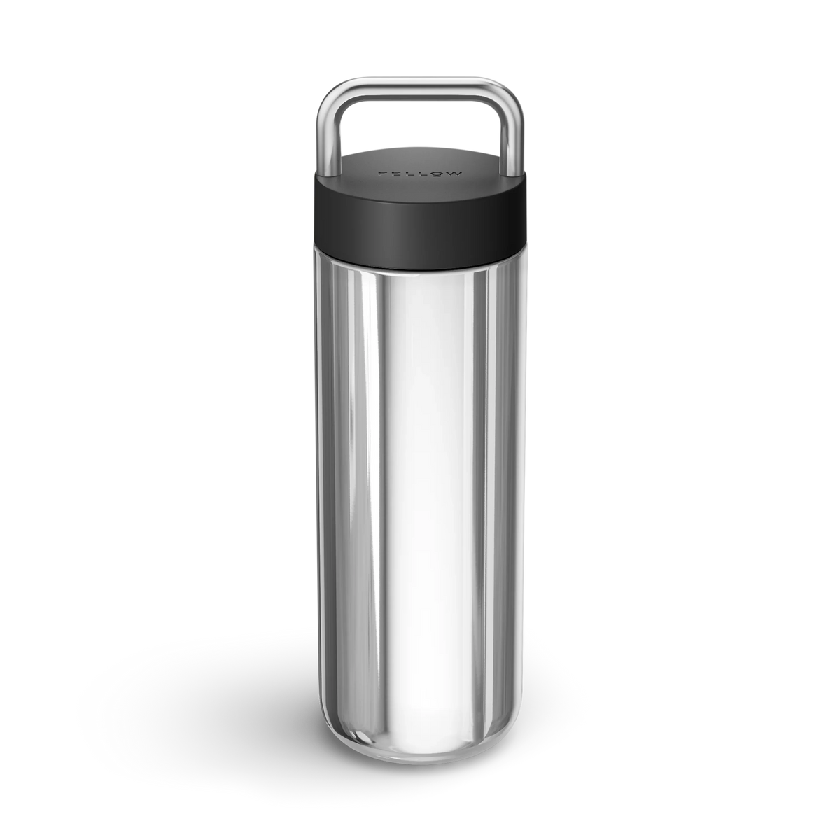 Fellow Carter Carry Travel Mug with black lid and handle on a white background.