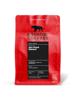 Equator Coffees’ Ethiopia Sun Dried Natural bag features a black panther logo.