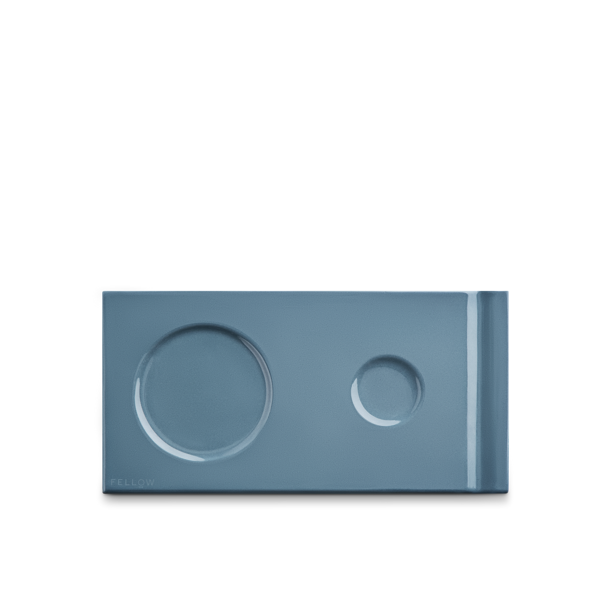 The Fellow Matcha Set Base in Hazy Blue is a rectangular tray with two circular indents.
