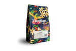 A vibrant Obsidian bag by Utopian Coffee with Latin American beans, florals, birds, and butterflies.