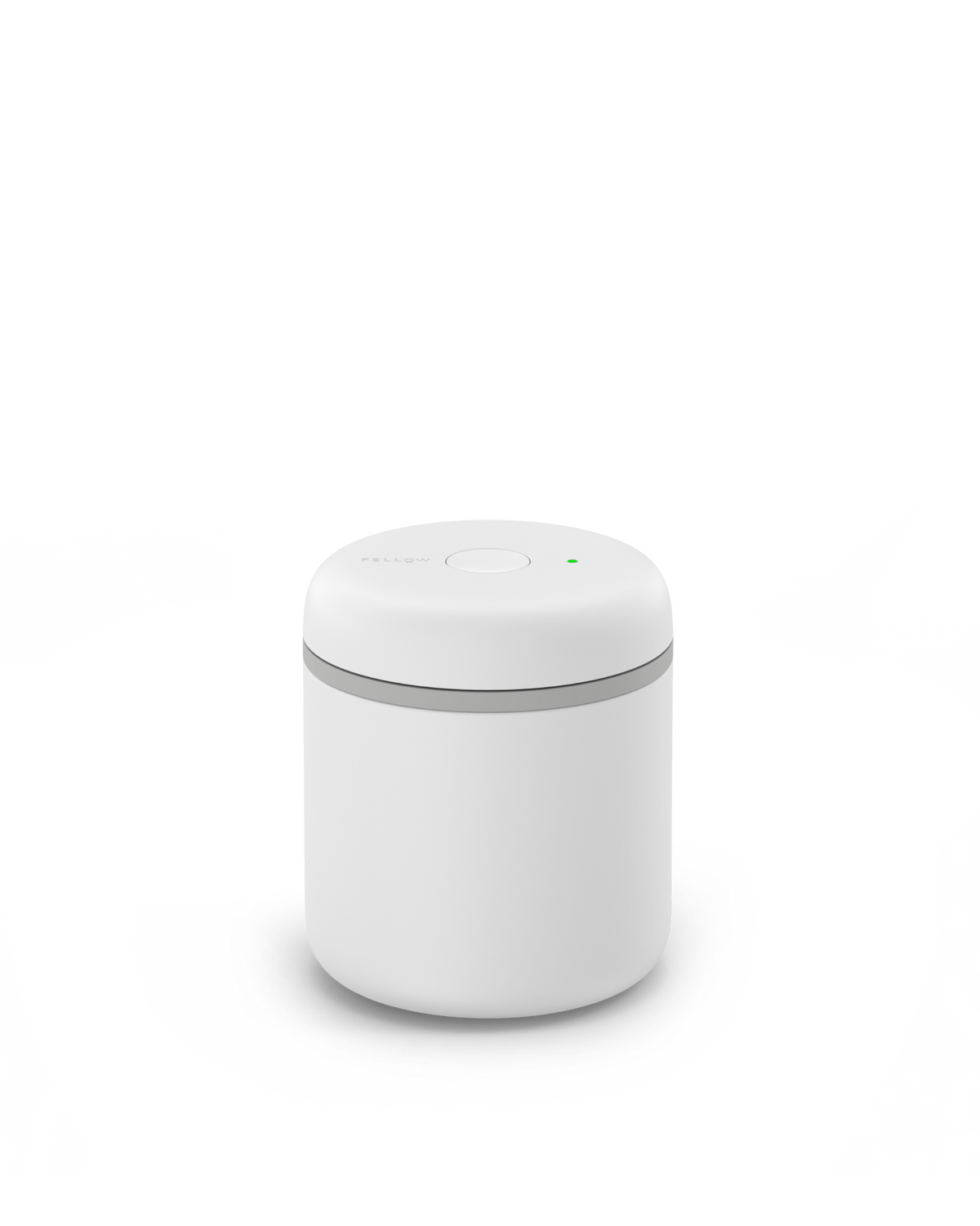 Fellow Atmos Vacuum Canister: small, round, white with button and green light for sealed storage.
