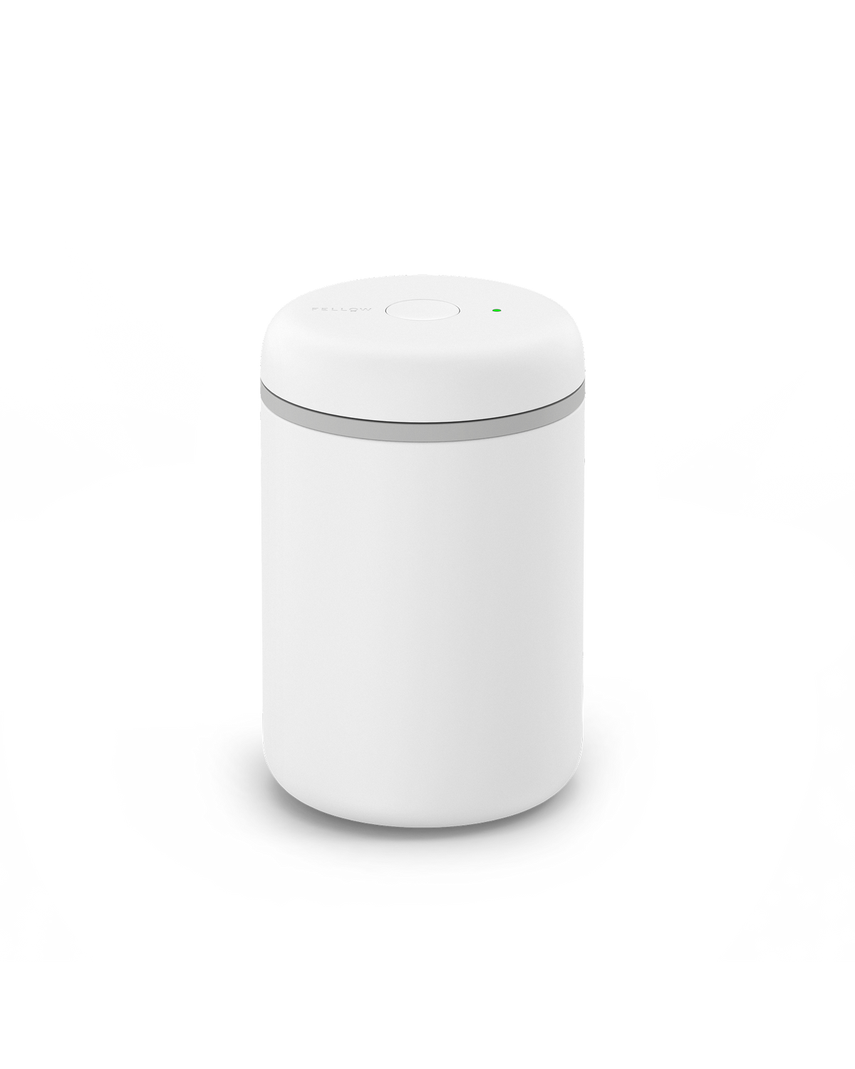 The Fellow Atmos Vacuum Canister is a small white canister with button, great for coffee beans.