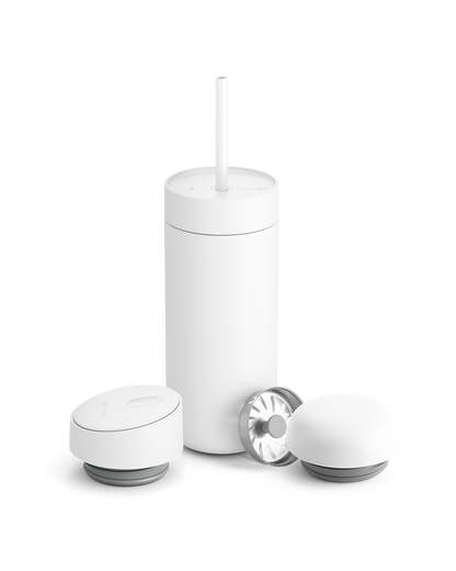 Minimalist white Fellow tumbler with 3-in-1 lid, perfect for coffee lovers and gifting.