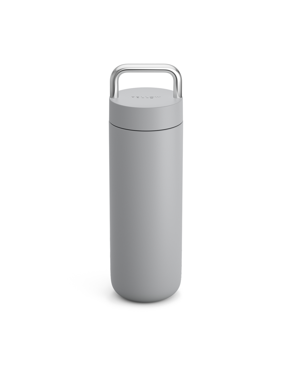 Fellow Carter Carry Travel Mug in Matte Grey with silver handle on a plain white background.