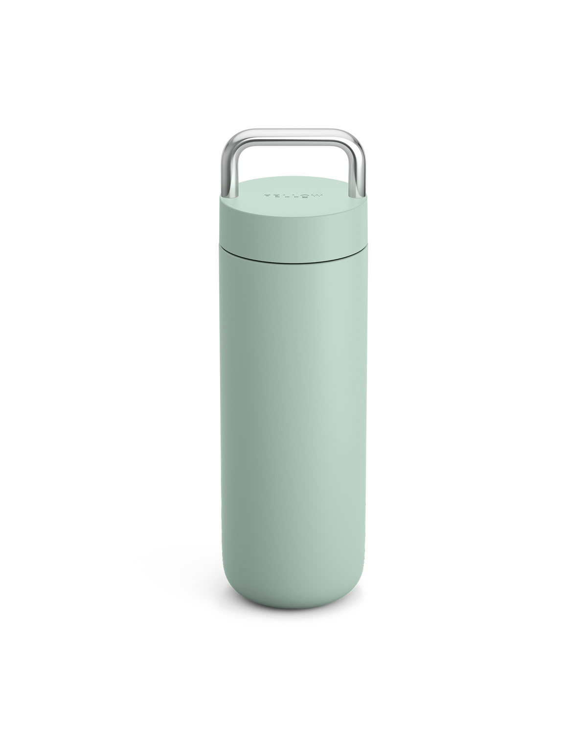 Fellow Carter Carry Travel Mug in Mint Chip with silver handle, on a white background.