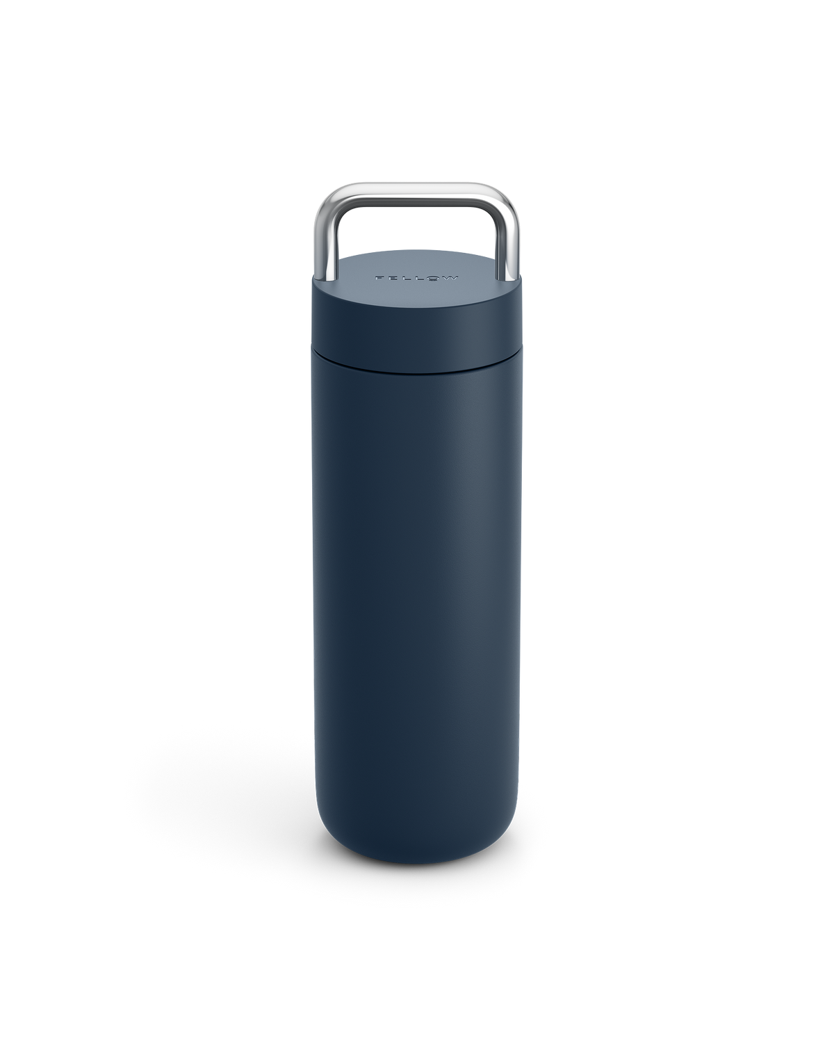 Fellow Carter Carry Travel Mug in Stone Blue with metal handle, shown on a white background.