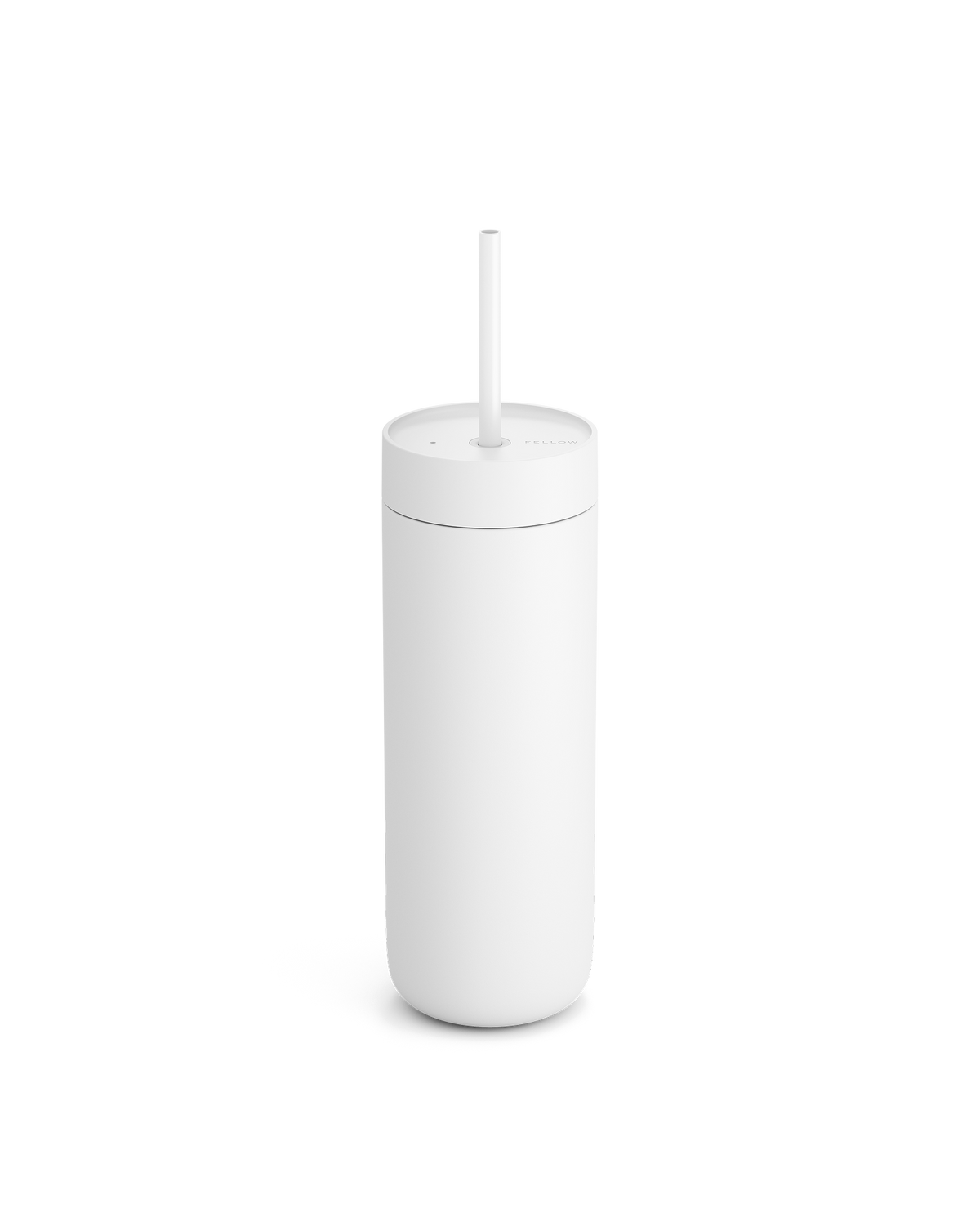 The Fellow Carter Cold Tumbler with lid and straw is shown on a white background.