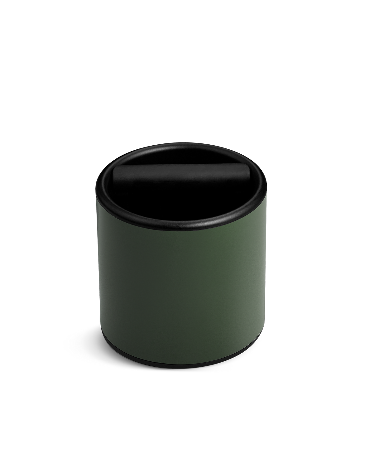 Woodland Fellow Espresso Knock Box with black slanted lid, compact for any espresso setup.