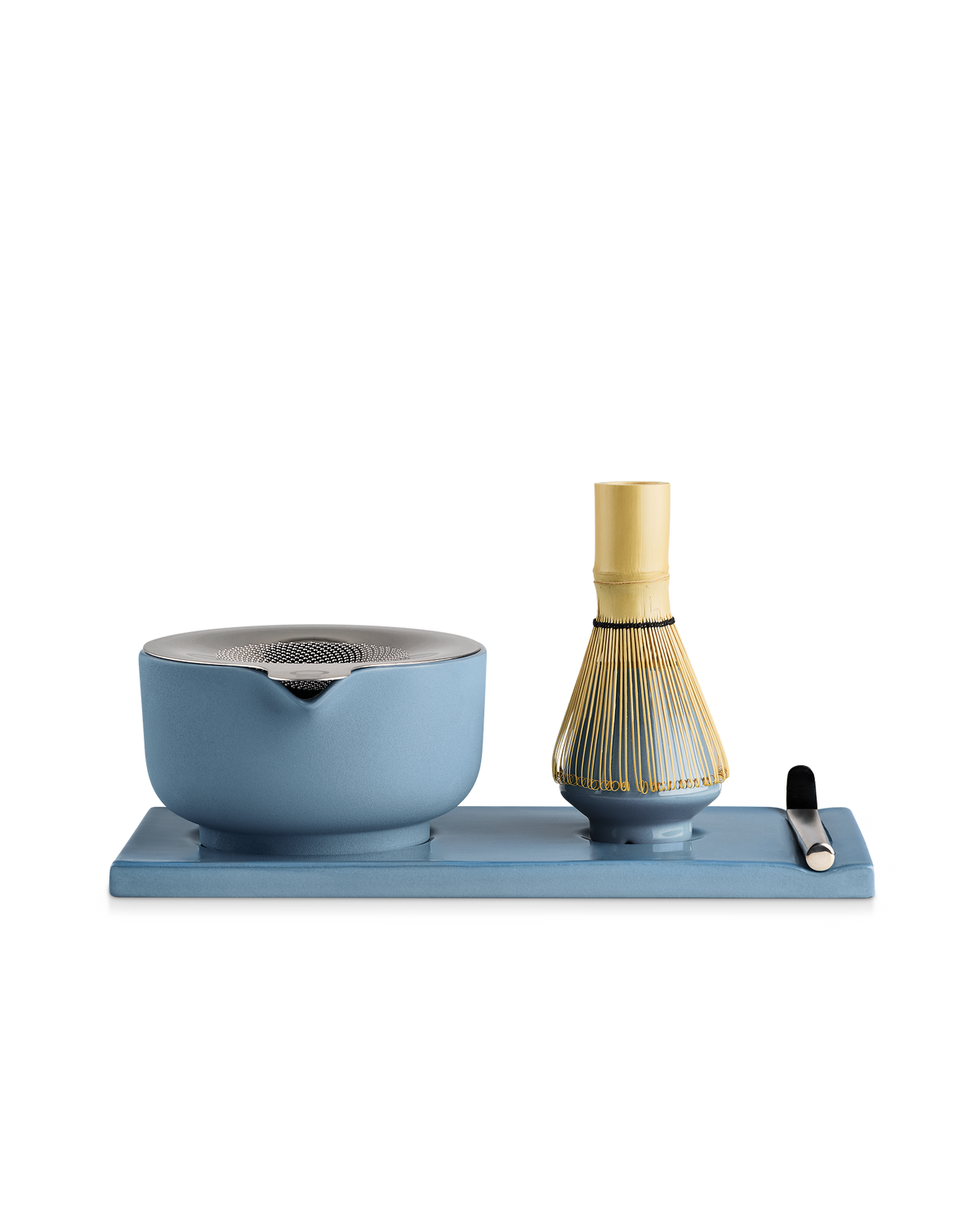 Fellow Matcha Set with handmade ceramic bowl and bamboo whisk on a white background.