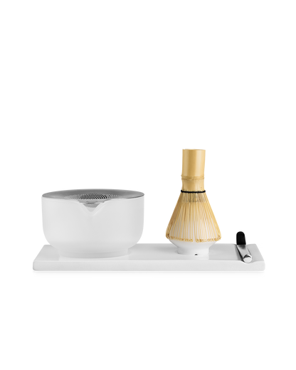 Fellow Matcha Set: includes ceramic bowl, bamboo whisk, spoon, and tray.