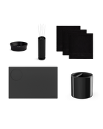 Fellow Enhanced Espresso Bundle: sleek black pen holder, tray, bowl, and cloths included.