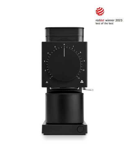 Fellow Ode Brew Grinder Gen 2 in matte black, with large dial and anti-static tech, Red Dot 2023.