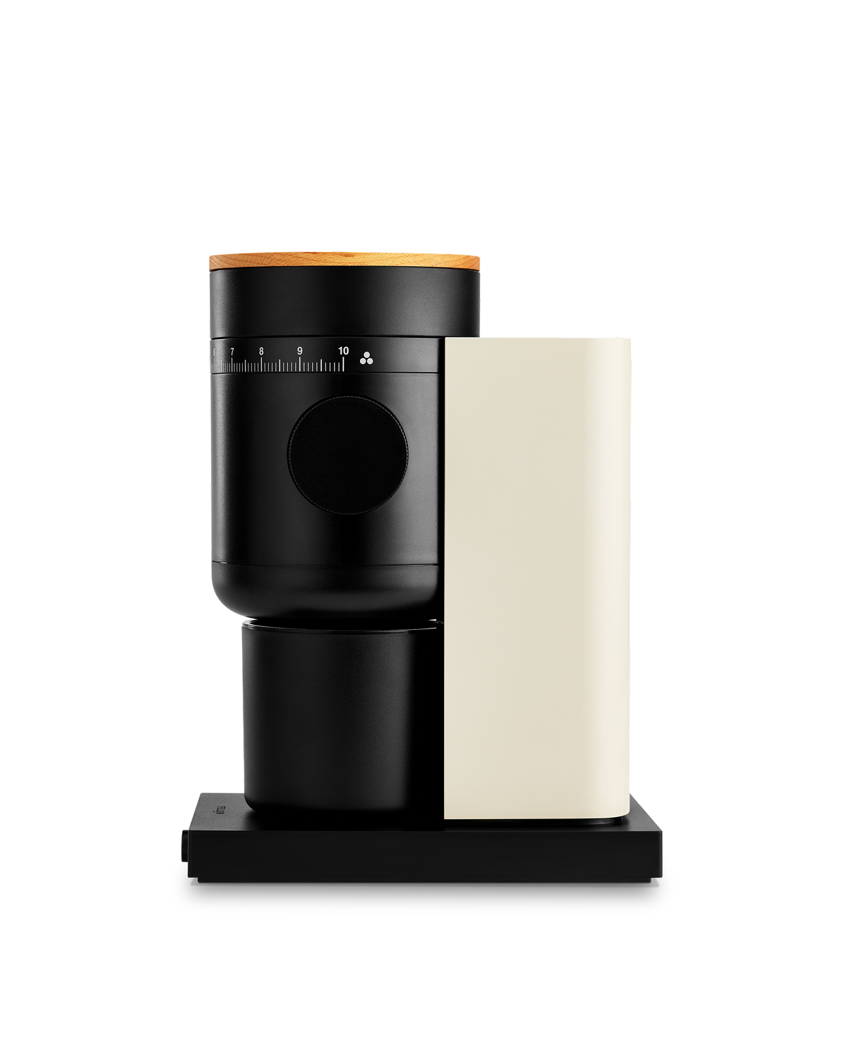 Fellow Opus 2 Conical Burr Grinder in Sesame + Maple on a white background.