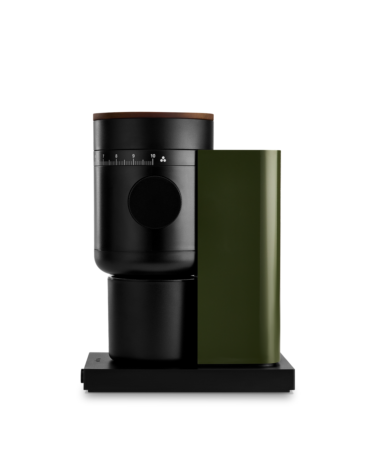 Fellow Opus 2 grinder in Woodland + Walnut, a sleek modern conical burr espresso grinder.