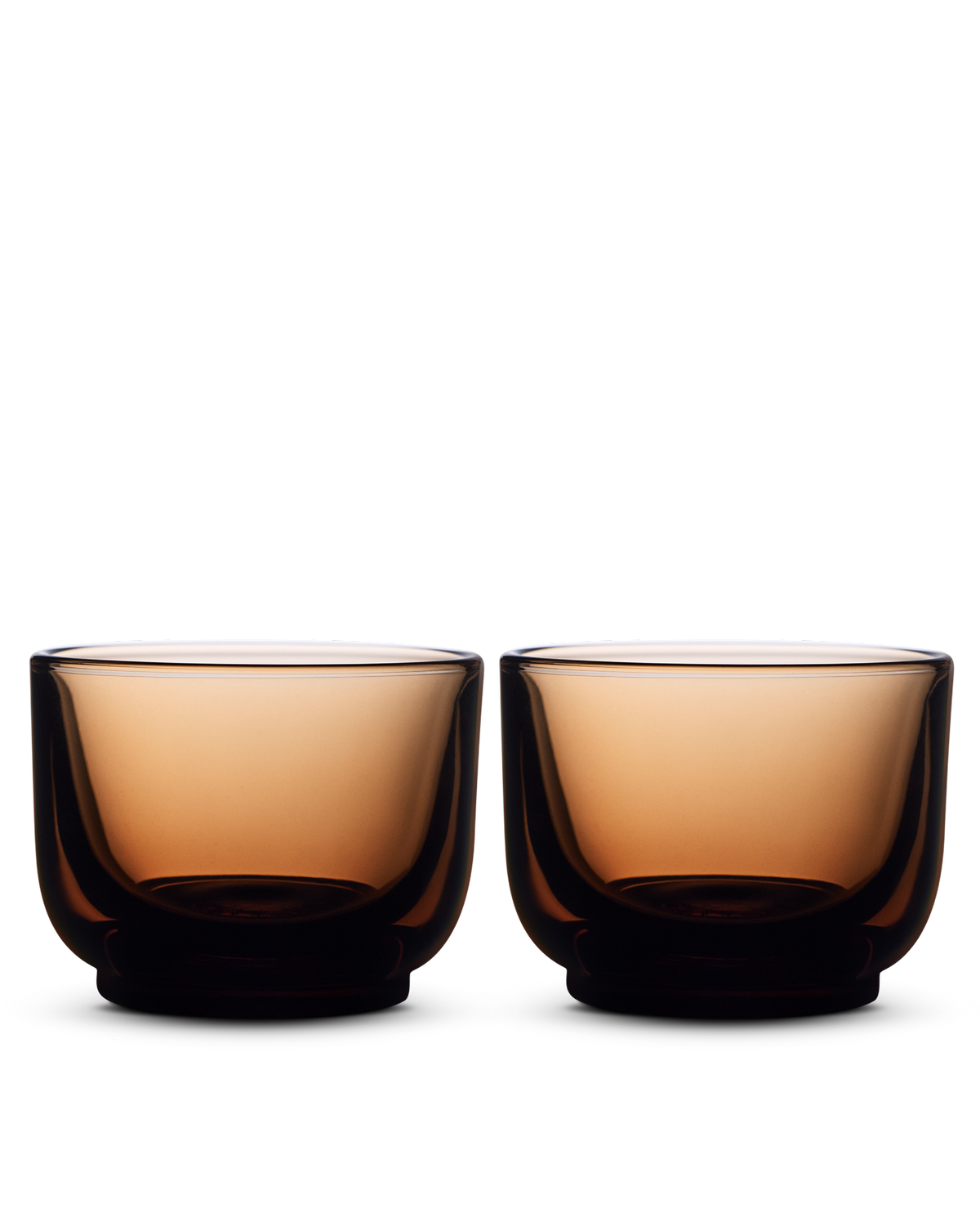 Two Pirch Espresso Glasses by Fellow side by side on a white background.