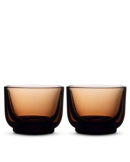 Two Pirch Espresso Glasses by Fellow side by side on a white background.