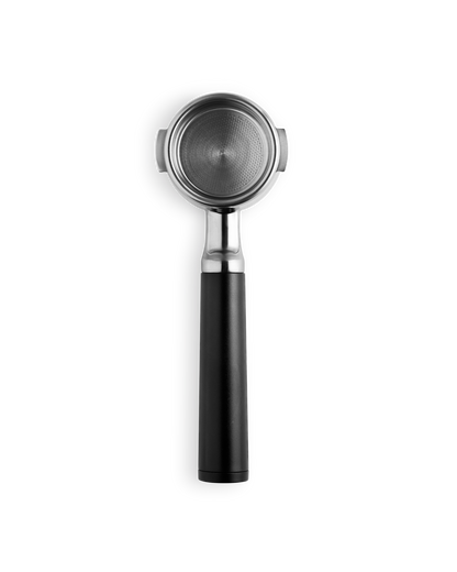 The Fellow Espresso 58 mm Bottomless Portafilter in black is ideal for perfect espresso shots.