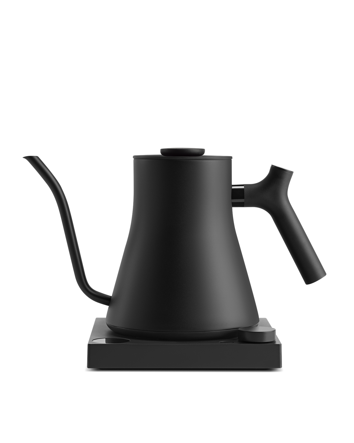 Fellow Stagg EKG Electric Kettle: matte black, variable temp control, ideal for coffee lovers.