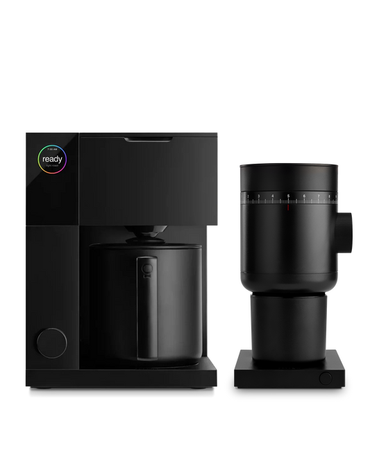 Fellow's Aiden + Grinder Kit ensures consistent brews with freshly ground coffee every time.