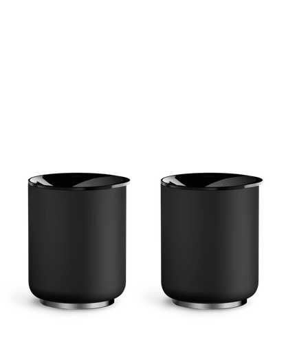 Fellow The Picnic Tumbler Set: two matte black wine tumblers on a white background.