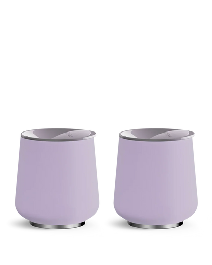 Two Peri Twinkle round steel wine tumblers from Fellow’s Picnic Set shown on a white background.