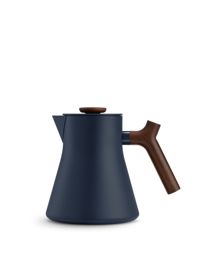 Fellow Corvo EKG Electric Kettle Body in stone blue with walnut handle and lid, no base included.