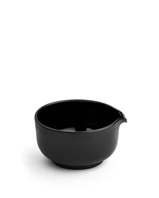 Fellow Matcha Set Ceramic Bowl in matte black with white accents and a small pouring spout.