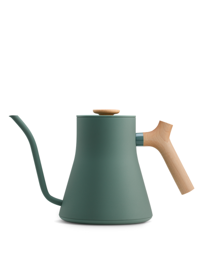 Fellow Stagg EKG Electric Kettle body in Smoke Green + Maple, on a white background.