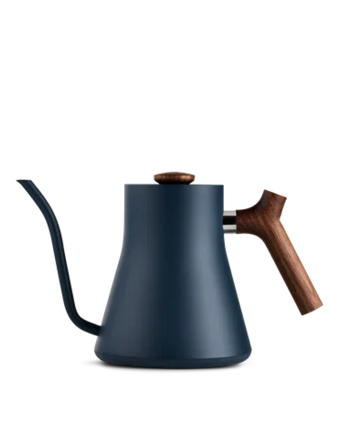 Fellow Stagg EKG Electric Kettle body in Stone Blue + Walnut, shown on white background.